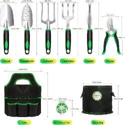 DMIMIA Garden Tool Set - 10-Piece Heavy Duty Gardening Kit with Plant Grow Bags and Tote Bag - No-Rust, No-Bend Tools